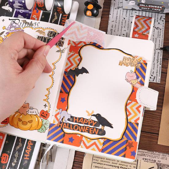 Thin Layering Washi Tape 8 Rolls Halloween Tape, Spooky Bat Witch Cat Pattern Decorative for Junk Journaling Supplies, Scrapbooking, DIY Crafts, Gift