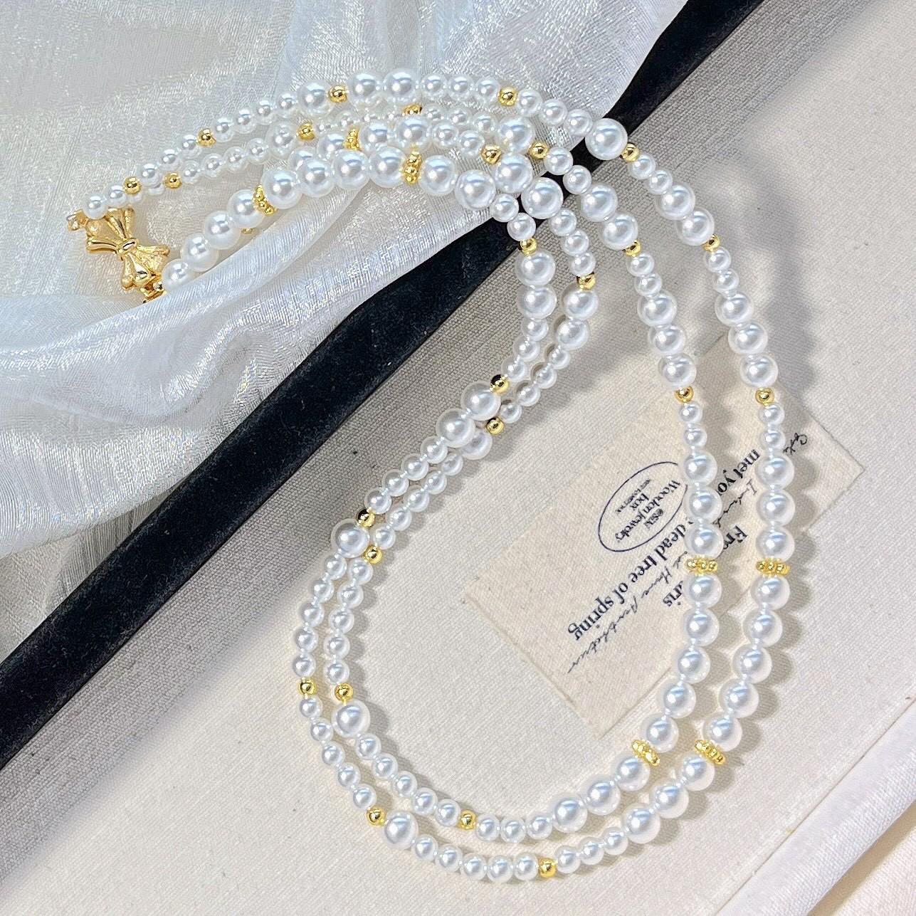 High-Gloss Artificial Crystal Pearl Double-Layer Design Necklace Collarbone Chain Sweater Chain