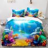 Set Biancheria da Letto Mondo Marino Blu Stampa 3D Animali Marini Delfini Squali e Cartoni Animati Trapunta Matrimoniale Copripiumino Set Biancheria da Letto per Bambini Adulti
