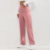 Women's Casual Straight Leg Pants With High Waist Button Elastic Business Work Pants With Multiple Pockets