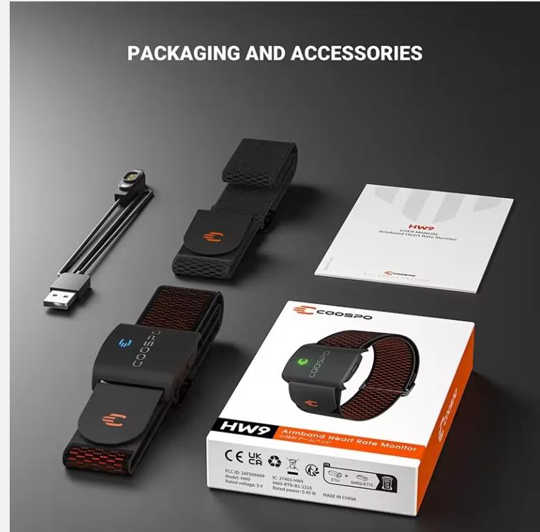 Xiaomi HW9 Armband Heart Rate Monitor with HR Zones/Calories HRM Sensor for Fitness Cycling BLE5.0 ANT+ for Peloton,Zwift,Wahoo