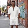 Men's Textured Knit Half Zip Polo Shirt And Shorts Two Piece Set