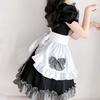 JUNDOMECY Cute Checkered Maid Plus Size Maid Short Black and Photo School Party Costume, High-Quality Set, Small, Cosplay, Sleeves, Ruffles, White,