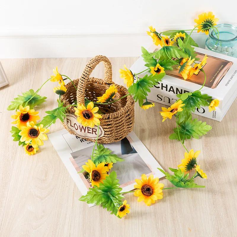 2.5M Yellow Sunflower Vine Hanging Artificial Flowers Garland Leaves Fake Silk Flowers For Party Wedding Home Decoration