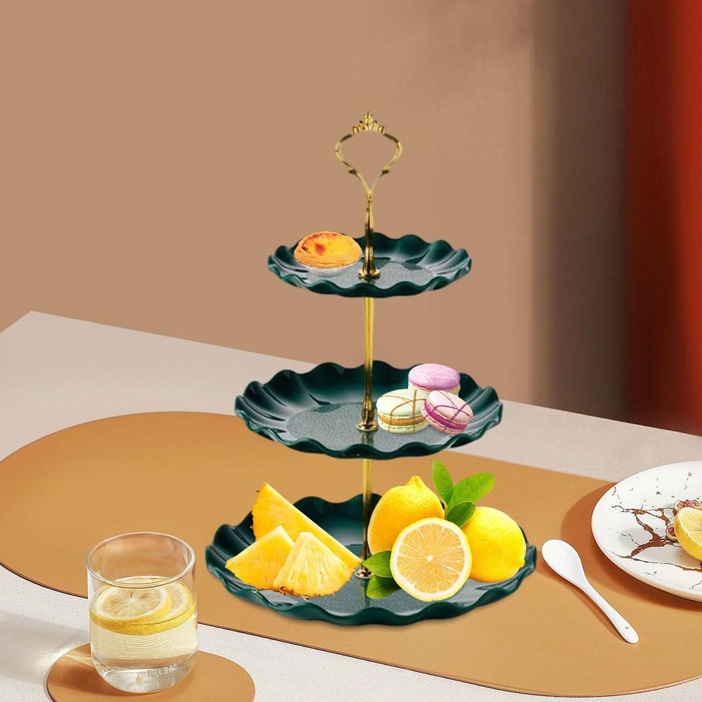 3 Katlı Pasta Standı Servis Tepsisi Kozmetik Restoran Kekleri Sergileme Tabağı Koyu Yeşil