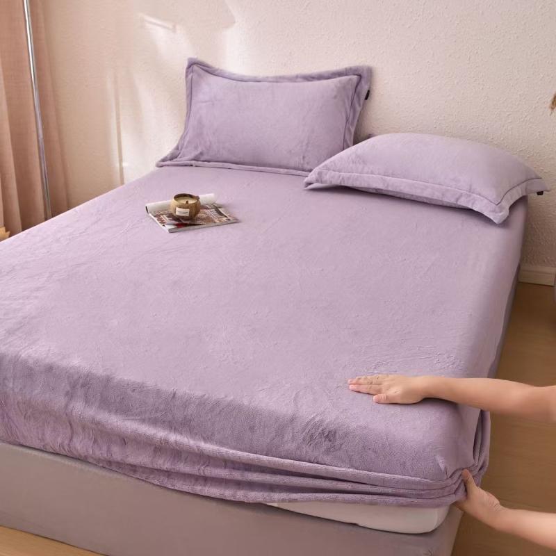 Fine Flannel Fitted Sheet Winter Warm Coral Fleece Mattress Protector Cover Soft Breathable Bed Cover Pillowcase