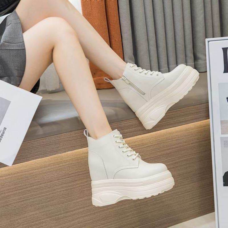 Fashion 11CM Super Thick Sole Chunky Heel Shoes Boots Ankle Mid Calf Knee Leather High Boots Zipper Spring Autumn Booties