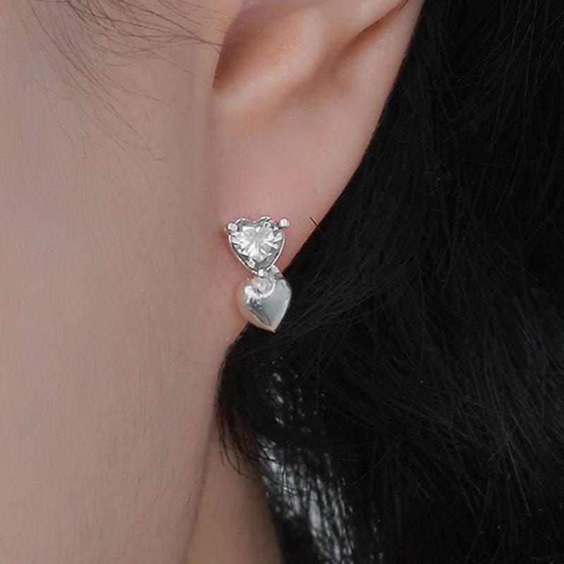 

POSTLUDE [silver] DOUBLE HEART DROP EARringS (3 colors) pink brown