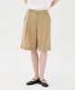 Pin Black Belted Single-Pleat Bermuda Pants Khaki