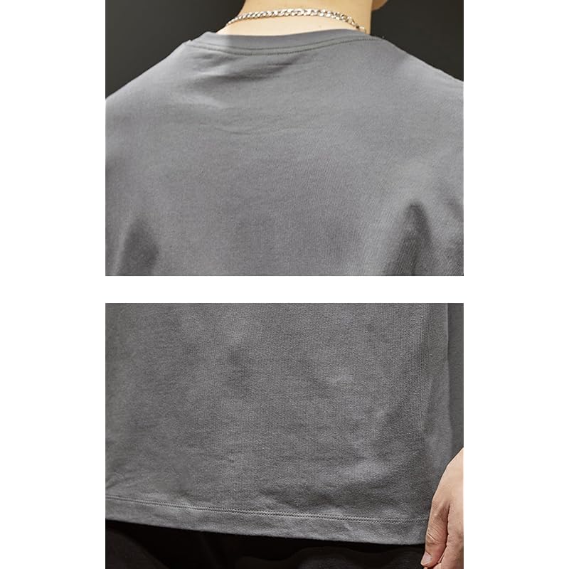 [EASTEMPO] t-shirt men's spring long sleeve Fashionable cotton Plain color casual Relaxing big size (JP, alphabet, M, gray)