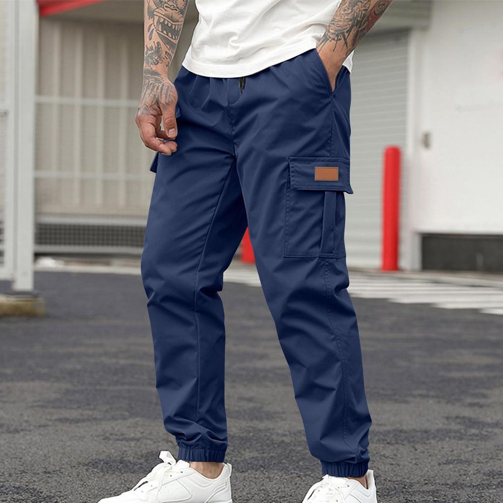 Men's Workwear Trousers, Elastic Waist Lace-up, Multi-pocket Breathable Casual Workwear Trousers