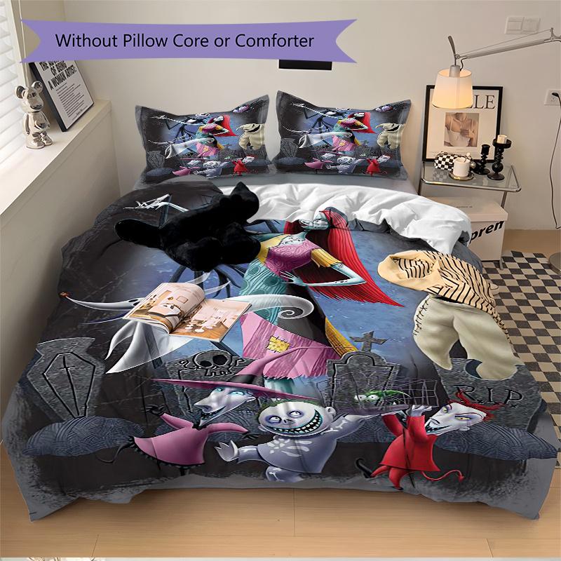 3pcs Nightmare Before Christmas Jack and Sally Print Cover Set Ultra Soft, Breathable, and Comfortable Bedding with Stylish Design for Bedro