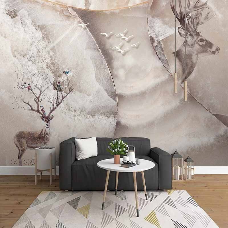 Large Size 3d Wallpaper Nordic Elk Marble Mural For Home Decor Room Art Painting For House Wall Mural