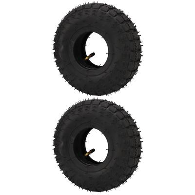 2 Conjuntos 4.10 3.50‑4 Conjunto de Pneu e Câmara de Ar 4 polegadas TR87 Válvula Curva Borracha Absorção de Choque Vedação Perfeita para Cortador de Grama