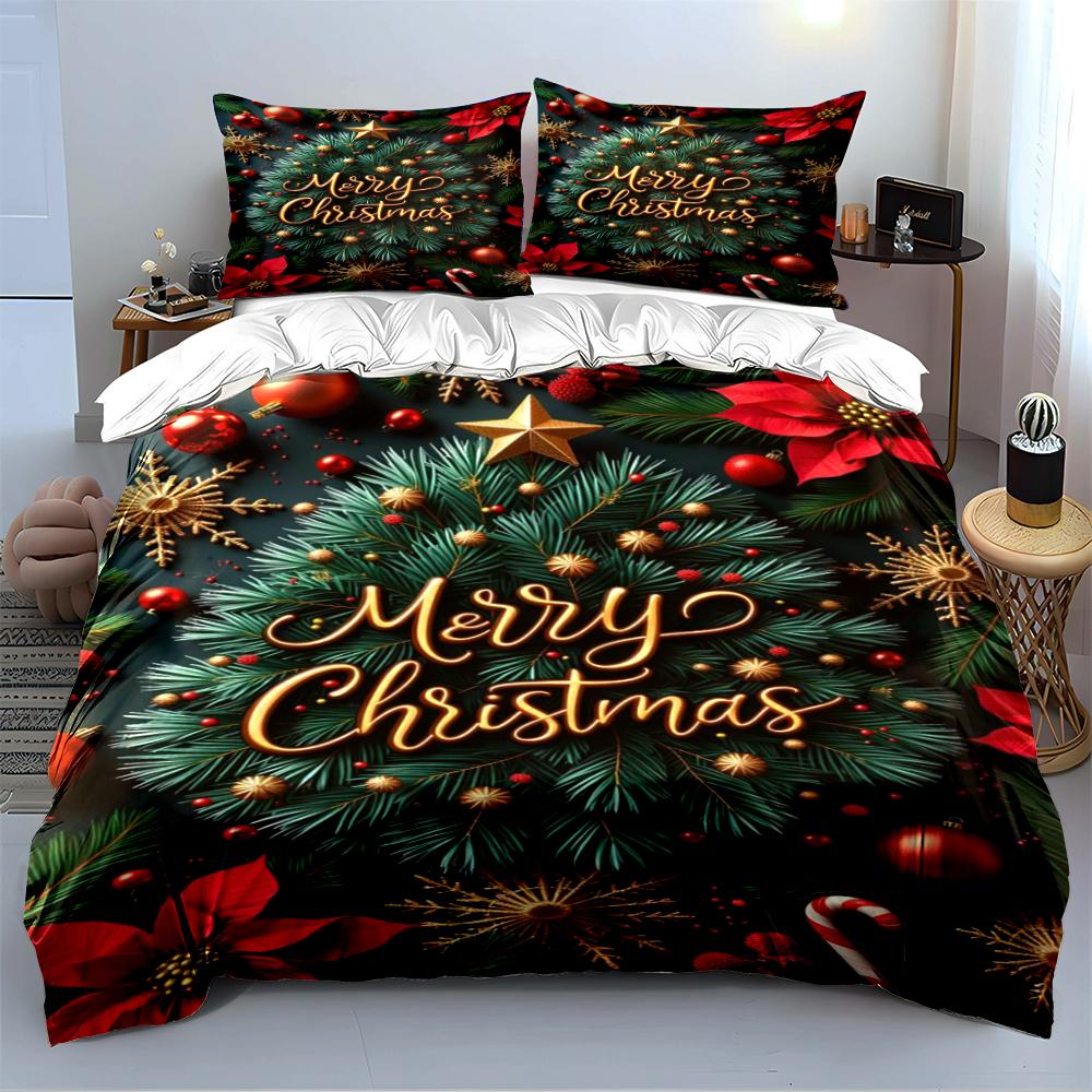 Merry Christmas Holiday Bedding Set Bedding Set (1 Duvet Cover, 2 Pillowcases, Duvet Not Included)