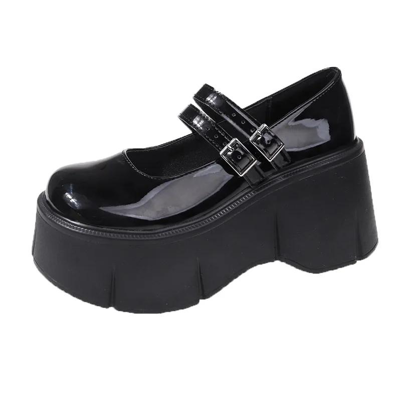 

8СМ Высокий Каблук Платформа Клин Весна Женские Туфли Мэри Джейн Женские Сандалии Пряжка Ремня Классические Милые Панк Женские Туфли Лолита 39 чёрный