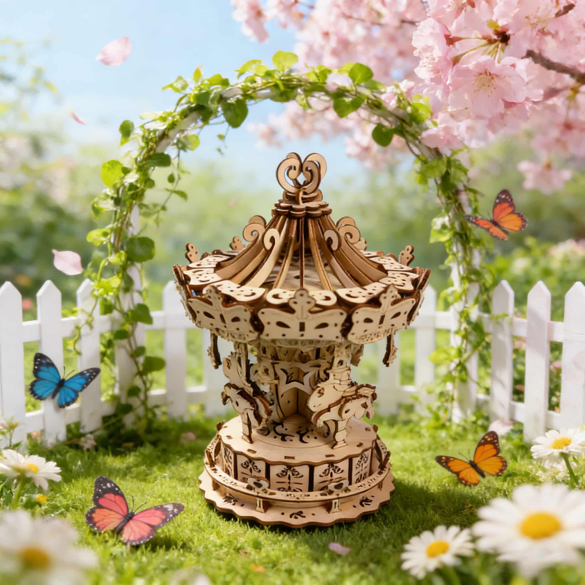 

3D Троянский Карусель Деревянная Головоломка Сделай Сам Миниатюрный Набор Ручная Работа Подарок Декор Дома Подарок на День Рождения / День Святого Валентина белый