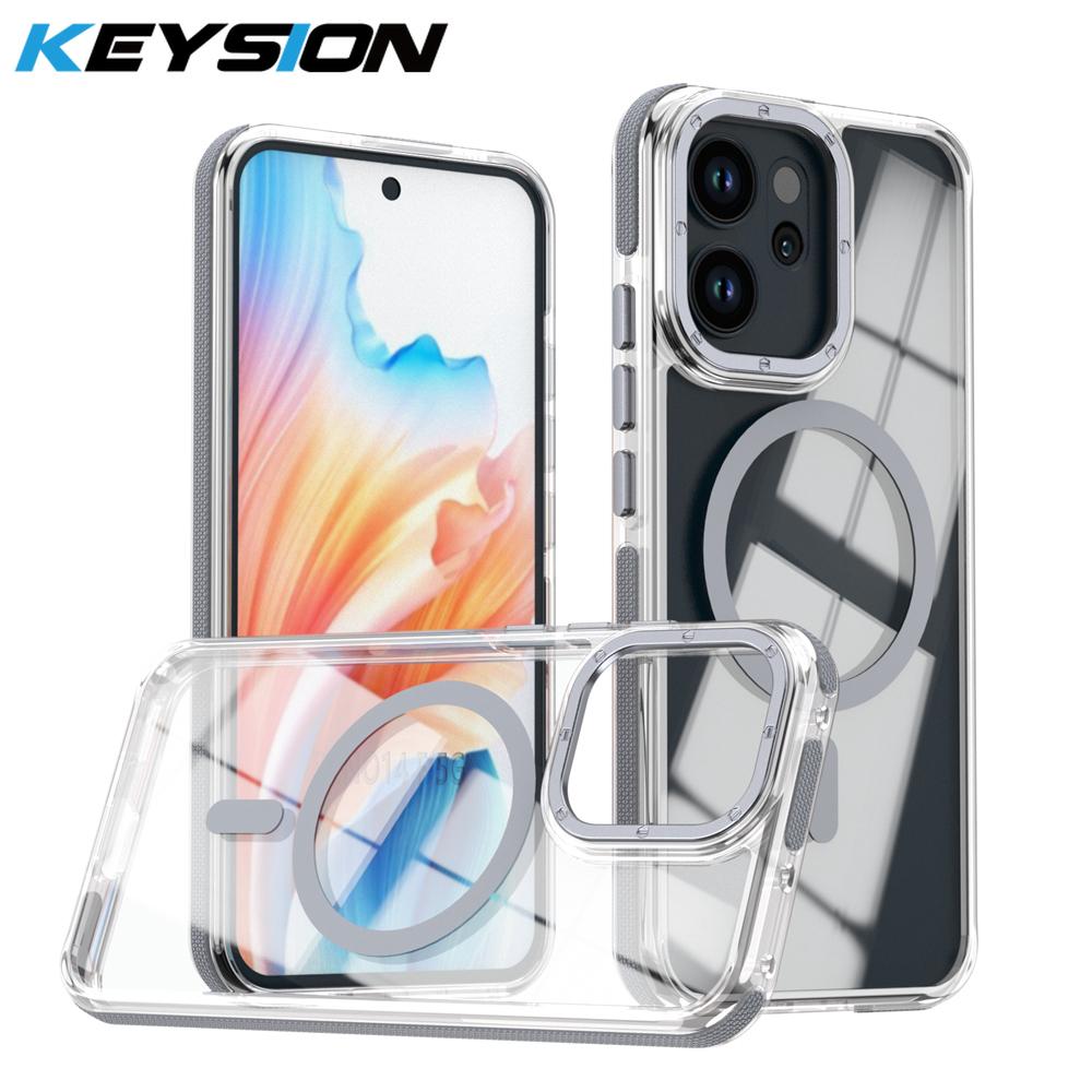 KEYSION HD Transparent Magnetic Case for MagSafe for OPPO Reno 14 F 5G 13 F 4G 12 F 5G Clear Shockproof Phone Back Cover