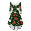 Dámské módní ležérní šaty s výstřihem do V a vánočním potiskem, dlouhý rukáv
