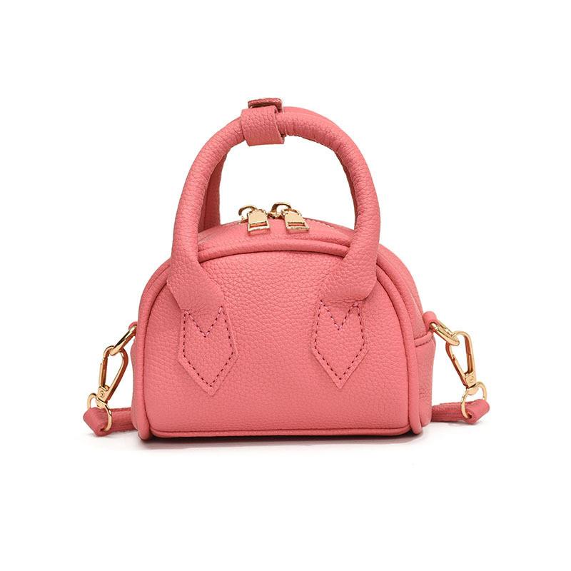 Fashionable Pu Mini Shoulder Bag For Children Elegant Solid Color Handheld Purse