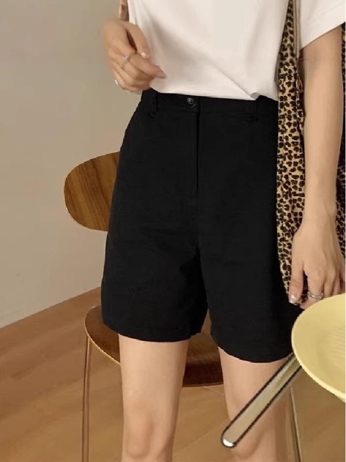 Women's High-Waist Pure Cotton Shorts - Summer 2026 Korean Style, Casual Straight Wide-Leg Design.
