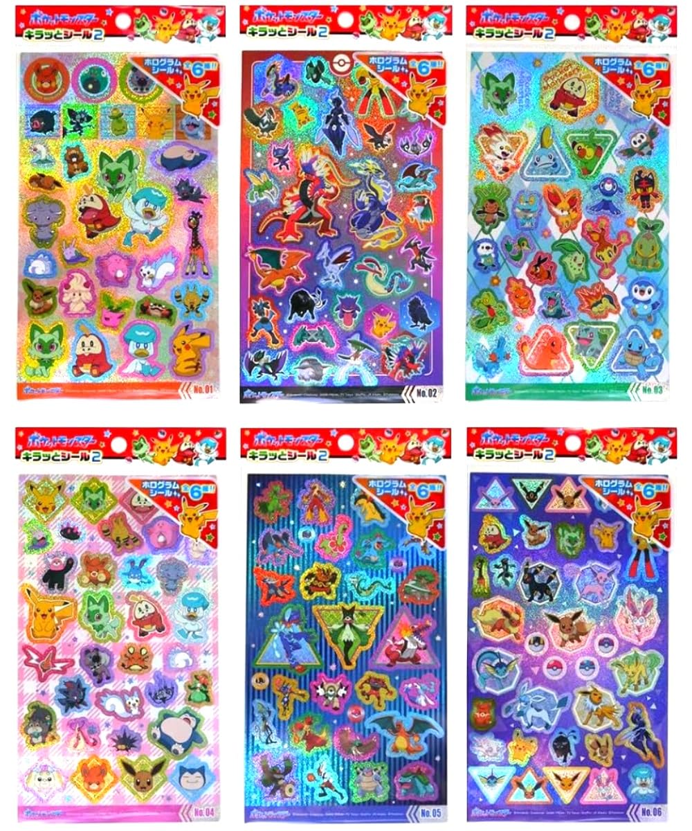 

Pokémon Glitter Hologram Character Stickers 6 Sheets