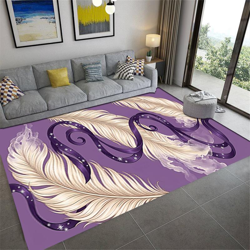 2025 New Purple feathers Carpet Rug for Living Room Bedroom Home Sofa Decoration,Kids play Non-slip Floor Mat