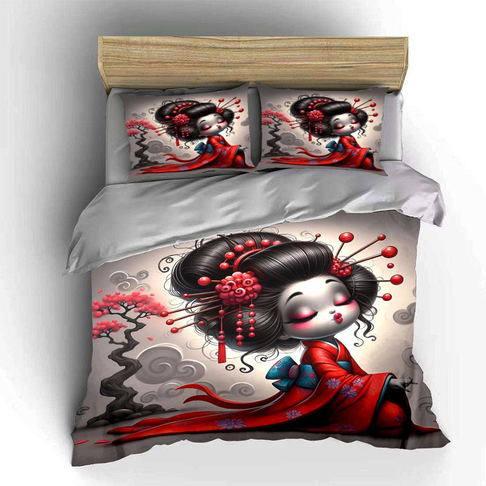 "Geisha Style Art Decoration Set" Soft Skin-Friendly Bedding Set Includes 1 Duvet Cover And 2 Pillowcase Gift