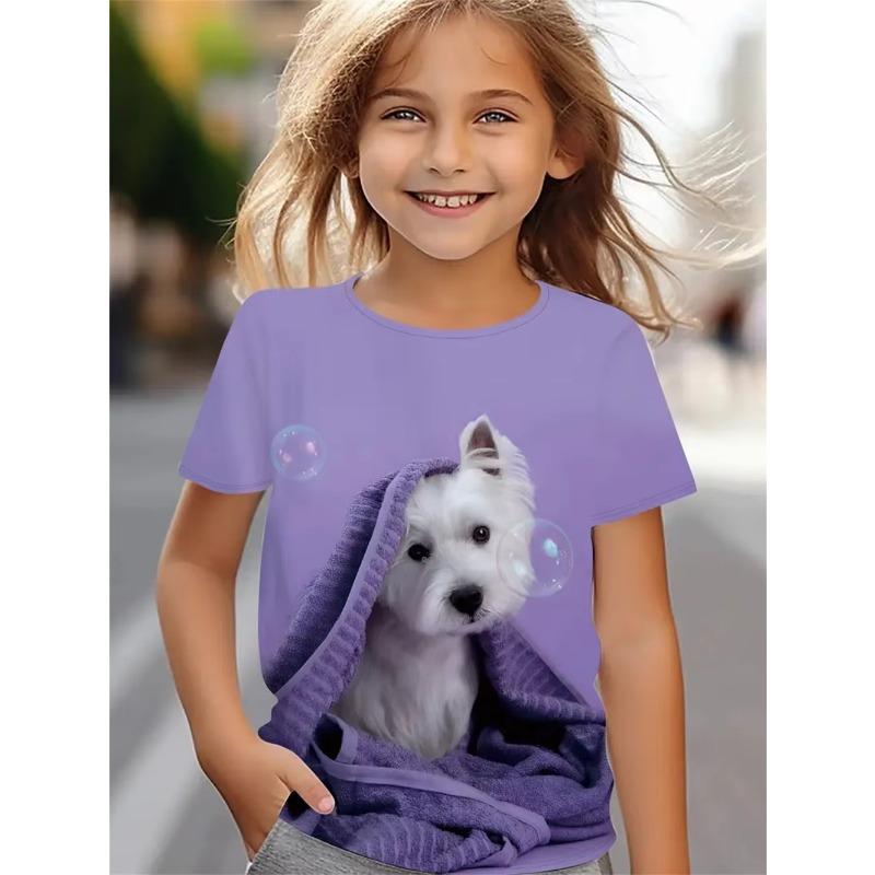

Cute Dog 3D Print T Shirt Girls Clothes Cartoon Animal Trendy Girl Children Clothing 2-10y Casual Baby Clothes Dog Lover 100