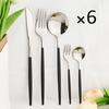 6People Gold Cutlery Set Mirror Stainless Steel Dinnerware Set Knife Cake Fork Tea Spoon Silverware Flatware Party Western Kitchen Tableware