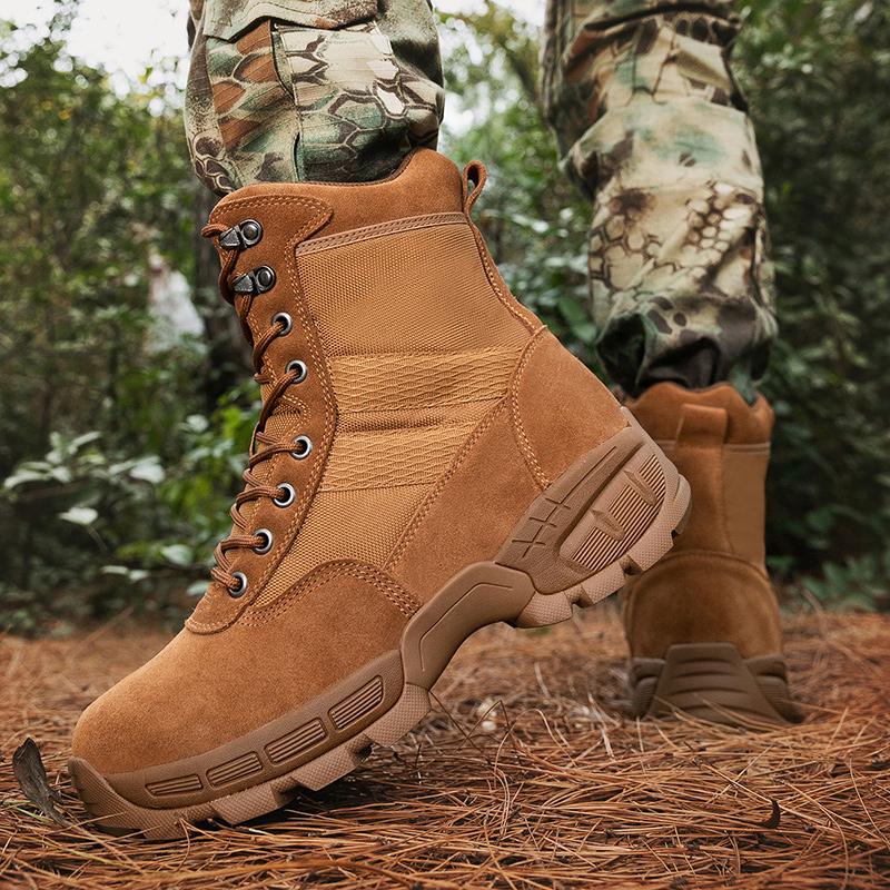 Men's Boots Autumn Round Head Lace Up High-top Sneakers Outdoor Camping Breathable Hiking Desert Boots Botas Taticas Masculino