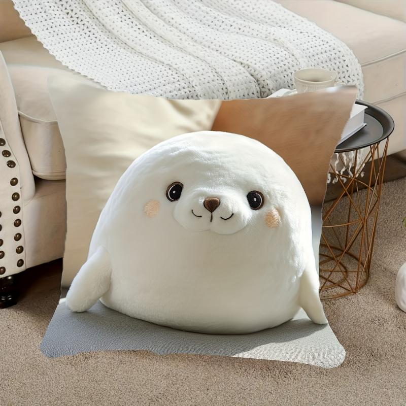Vikama White Spotted Seal Plush Pillowcase - Cute And Fluffy Design For Living Room Bedroom Or Sofa Decor