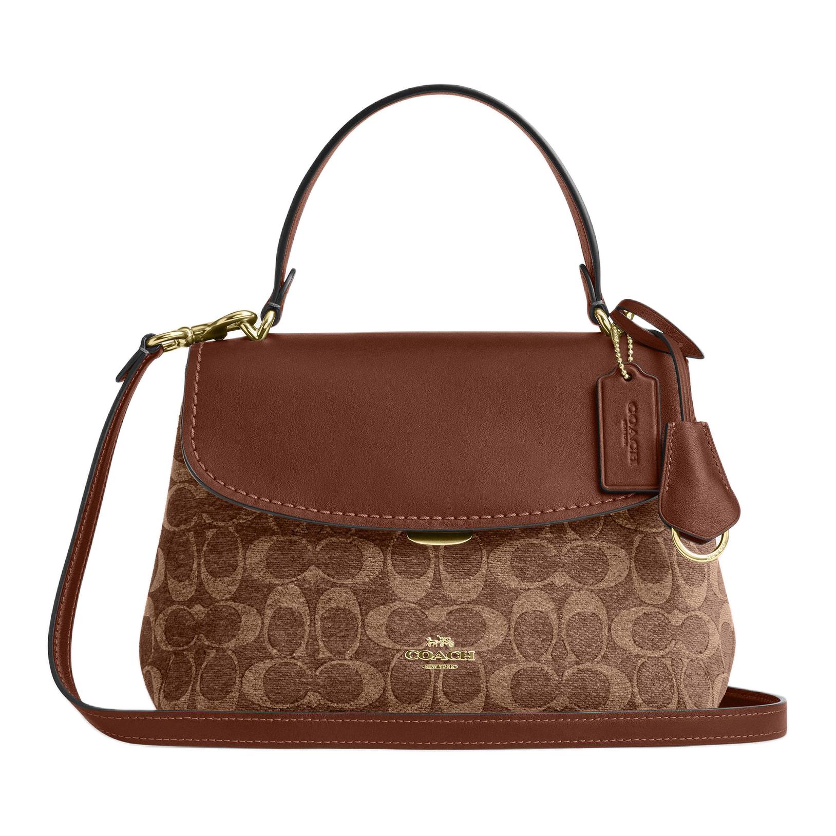 

Coach Emory 26 Classic Monogram Fabric And Leather Shoulder Tote Bag Medium Women handbags Light-Khaki Vintage-Brown CDB08-IMYN0 Basic Set (Bag+Dust Bag)