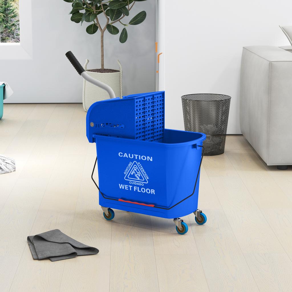 20L Kompakter Wischmopp-Eimer auf Rädern, mit Wasserabtrennplatte - Blau