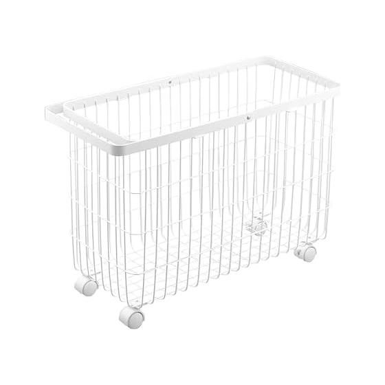 Yamazaki Jitsugyo Laundry Basket with Casters Wide & Low White Approx. W54.5 X D25 X H37.5cm (Handle Used: Approx. H65.5cm) Tower Laundry Basket 6627
