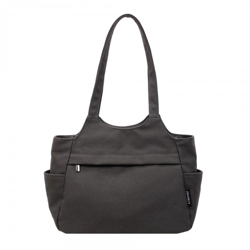 Canvas Bag Casual Commuting Practical Multi-function Shoulder All-matching Pure Color Simple Tote Student Class Schoolbag