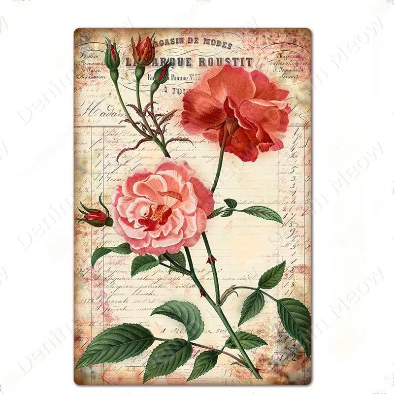 Blumen Retro Metallschild für Hinterhof Schlafzimmer Dekorationen, Rosen Wandkunst Poster, Lavendel Vintage Blechschild, Liebesgeschenk für Frau