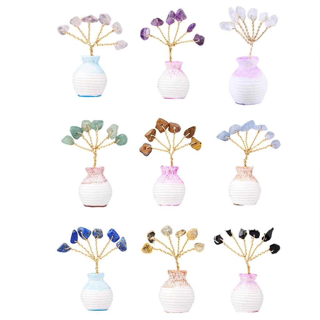 Super Mini Crystal Money Tree Copper Wire Wrapped Agate Slice Base Chakra Gemstone Feng Shui Tree For Home Decor