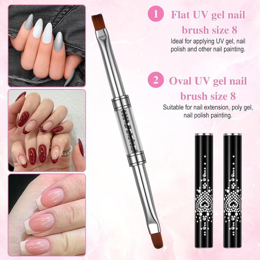 3 Stück Doppelseitige Aufbaugelpinsel, Hartgel-Nagelpinsel mit Strassgriff, French Tip Liner Kunstpinsel, Pinsel für French Manicure für Profis