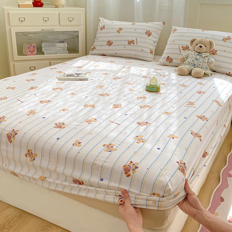 Baby Grade Pure Cotton Fitted Mattress Protector Fresh Washable Cotton Bed Sheet Full Set 3 Pieces Soft Breathable Durable Bed Cover