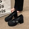 2025 Women's Thick Bottom Round Head Buckle Shallow Mouth Fashion High Heels Woman All Comfortable Non-Slip Breathable