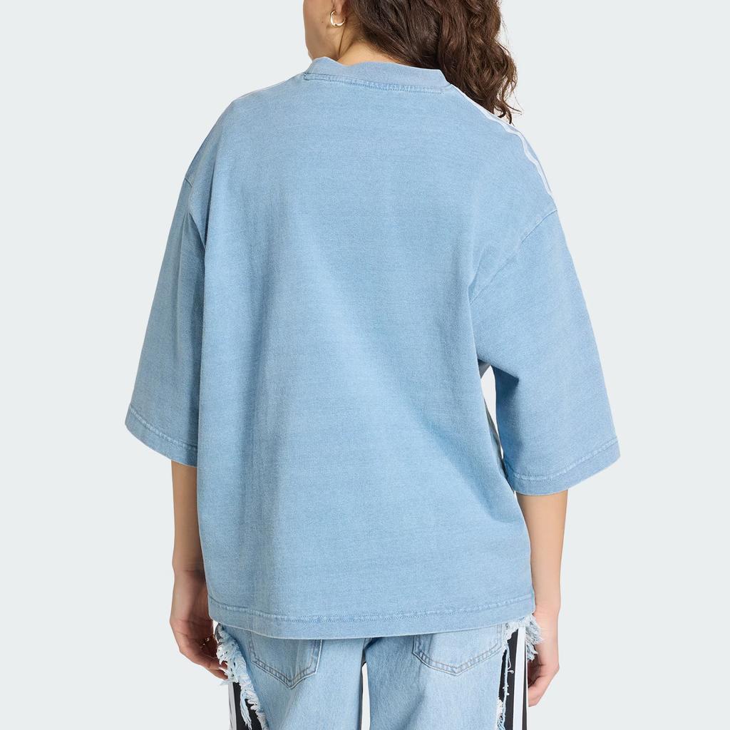 Adidas Originals Adilenium Cotton Denim Striped Sports Short Sleeve T-Shirt Women tops KZ5011
