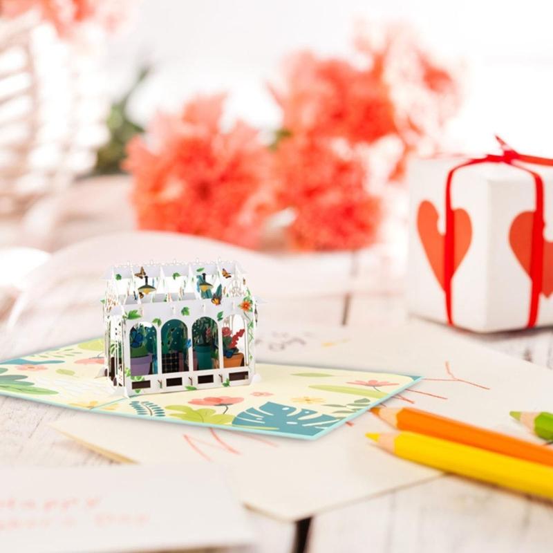 Elegant 3D Foldable Flower House Card Personalized Foldable Glass HouseCard Lovely Floral Greeting for Friend and Family