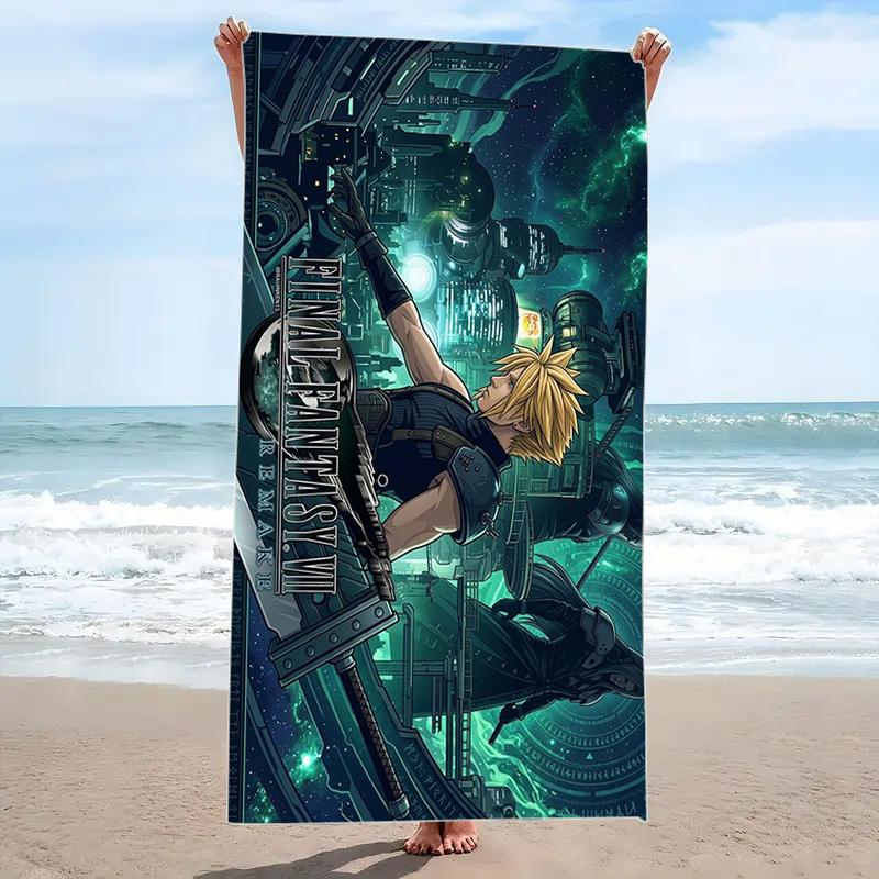 Ffvii Game Print Beach Towel, Large Soft Quick Dry Towel for Beach Camping Swimming