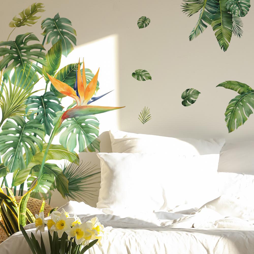 Colorful Tropical Plant Leaves Flowers Wall Sticker Removable Waterproof Self-Adhesive Home Wall Decor