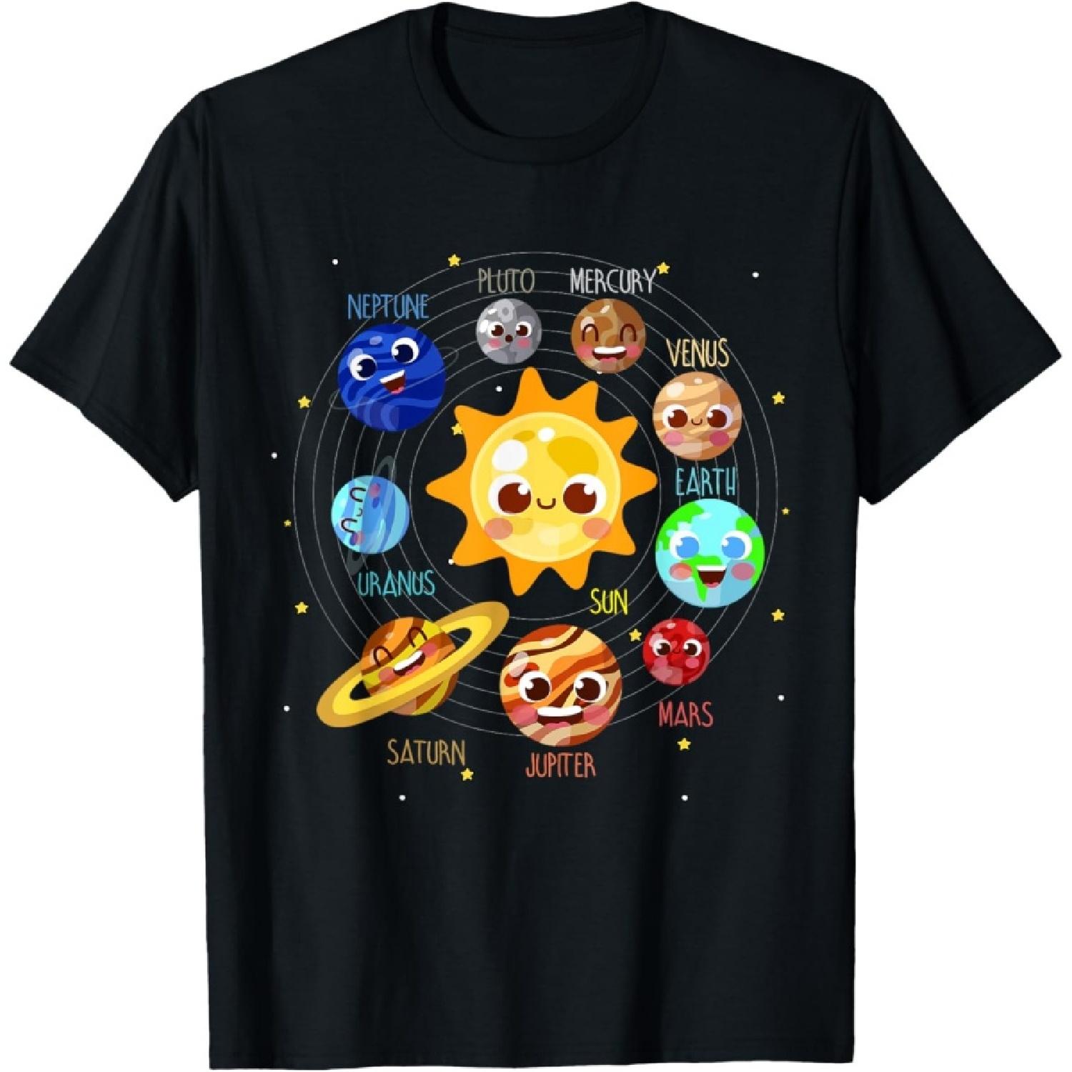 Cute Solar System Planet Space Kids Future Astronaut Pluto T-Shirt S
