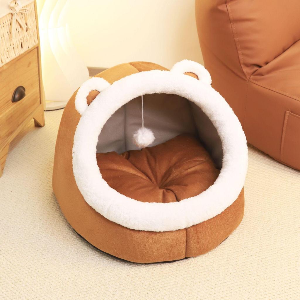 Cozy Cat-Shaped Dog House: Warm Half-Closed Bed Mat for Cats & Pets