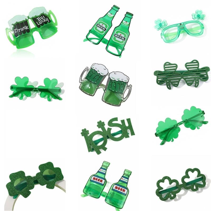 Irish Shamrock Eyeglasses Green Four Leaf Clovers Glasses Leprechaun Costume for Women Men Saint Patrick's Day Sunglass