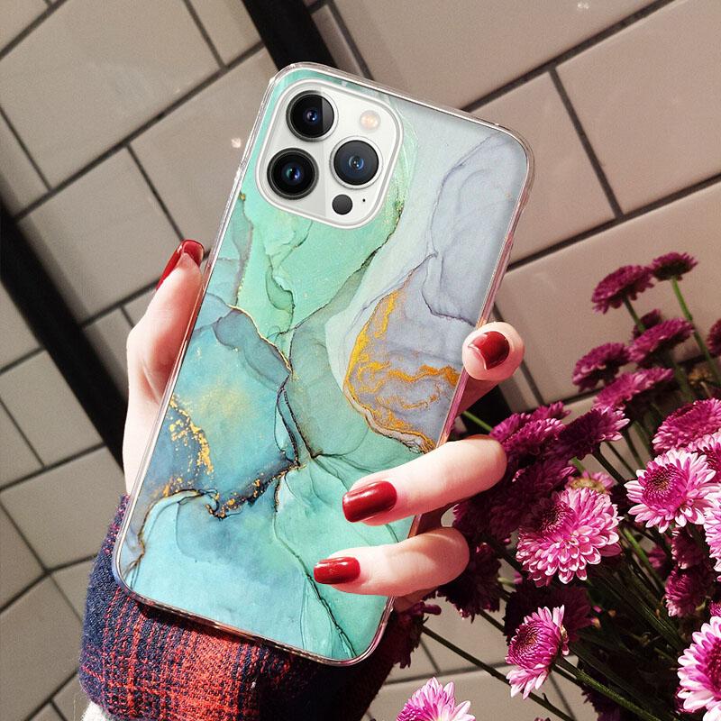 Telefonfodral för iPhone 14 12 11 13 Pro Max Fodral Silikon Funda på iPhone 13Mini X XS Max XR 8 7 14 Plus färgad marmormålning
