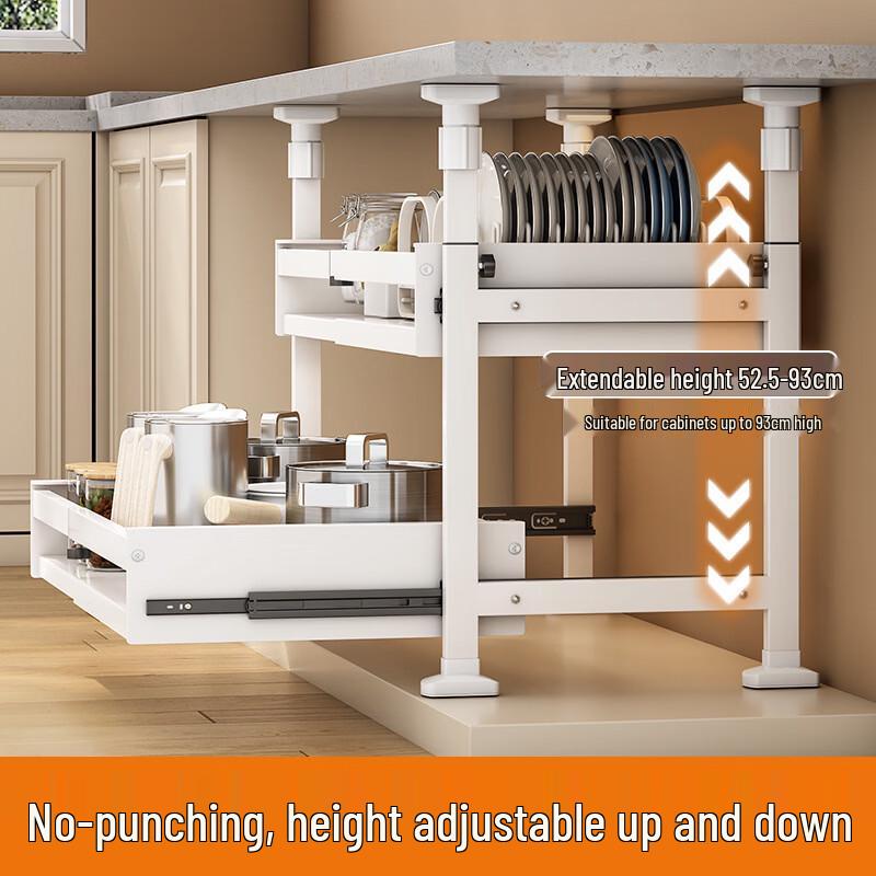 No-Drill Extendable Double-Layer Kitchen Storage Shelf